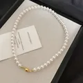 Elegant French retro white pearl necklace with a luxurious gold magnetic clasp for women - 7mm Gold Magnetic Style (78#) / Gold-White