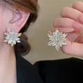 Elegant silver needle snowflake stud earrings with sparkling crystals for women - Octagonal Snowflake Full Rhinestone Style (29#)