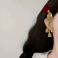 Pince à cheveux ethnique élégante en or avec glands cloches et accent en velours rouge - 6 Pinces À Cheveux Rouges