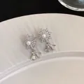 Sparkling snowflake stud earrings with pearl and silver bell charms for Christmas - Snowflake Bell Bowknot Style (24#)