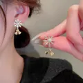 Exquisite snowflake pearl stud earrings with sparkling rhinestones and golden bell dangles - Gold Snowflake Bell Style (27#)