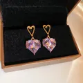 Elegant purple heart-shaped faceted crystal drop earrings with a luxurious gold finish - Purple Heart Style (34#)