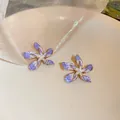 Elegant purple and white enamel flower stud earrings with gold-toned edges for women - Purple Flower Style (37#)