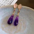 Elegant purple teardrop dangle earrings with vintage crystals and gold floral accents - Gold Purple Waterdrop Style (45#)