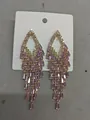 Elegant hollow diamond-shaped tassel earrings with pink stones on a white card - Hollow Rhombus Tassel Style / Gold Pink