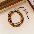 Multi-layer vintage beaded bracelet with agate stones and adjustable pull-string closure. - Vintage Stacking Style (33#) / Coffee