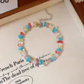 Vintage ethnic style multi-color irregular glass bead bracelet with adjustable chain - Irregular Beaded Style (35#) / Colorful