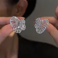 Silver needle butterfly stud earrings set with sparkling zircons for a high-end look - Butterfly Style (HE16953) / 925 Silver Needle / Silver