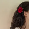 Exquisite velvet red rose flower hair clip accessory for women, elegant hairstyle decoration - 3D Rose Duckbill Clip (2#) / 2# Duckbill Clip - Red