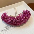 Detailed view of a purple fabric flower hairpin in elegant new Chinese style design. - Hair Stick / Purple