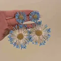 Forest style blue chiffon flower tassel earrings with golden accents for vacation - Sky Blue Chiffon Flower with Radial Tassel (31#)