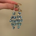 Elegante blauwe hartvormige kristallen kwastjes oorbellen in een gepolijste zilveren. - Zilver-Blauw Hart Kwastje (4# Oorbelhaak)