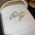 Eleganti orecchini retrò francesi con doppia perla e micro perle dorate incastonate. - Doppia Perla (No.22)