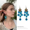 Vintage bohemian blue beaded chandelier hook earrings for women with ethnic style - Ear Hook (9#) / Lake Blue