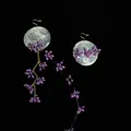 Unique bohemian purple bead earrings with metallic disc detail on deep black background - Ear Hook (25#) / White-Purple
