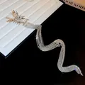 Elegant silver dragon hair claw clip featuring long sparkling rhinestone tassels in S-curve - Long Tassel Butterfly Style (HH5037) / Silver
