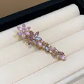 Detailed view of elegant purple resin flower hair clip with sparkling rhinestones - Feather Flower Style / Gold Pink (Single)