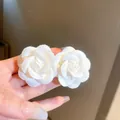 Elegant white fabric rose stud earrings featuring detailed textured petals for women - Flower (7#)