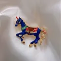 Exquisite blue enamel unicorn brooch featuring gold plating and red zircon accents - Unicorn Shape (31# Blue Brooch) / Blue
