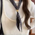 Vintage polka dot fabric scarf necklace with gold heart pendant in Maillard style - Black