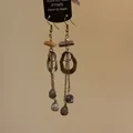 Detail of Bohemian long tassel earrings with antique bronze rings and natural stone beads - Style 19 (Ear Hook)