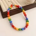 Handgefertigte regenbogenfarbene herzförmige Perlenhalskette süße Schlüsselbeinkette - Bunter Herzstil (HN2025)