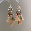 Vintage Bohemian ethnic style floral tassel earrings featuring beads and warm earth tones - Style 6 Ear Hook