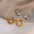 Minimalist geometric hammered metal hoop earrings set in gold and silver colors - E5787 Silver Lava Textured Hoops