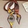 Collar de bufanda de seda vintage con elegante estampado de cachemir marrón y amarillo - Estilo 4 (HN10385) / Coffee-Yellow