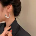 Minimalist silver hoop earrings with polished metal beads and exaggerated design - Large Design (7#) / Silver