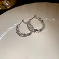 Elegant minimalist silver hoop earrings featuring cubic zirconia and polished disc accents - Geometric Hoop (19#) / Silver
