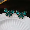 Elegant vintage style dark green crystal butterfly stud earrings with gold-tone accents - Earring Post Style - Butterfly (38#)
