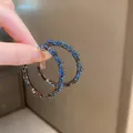 Elegant silver needle hoop earrings with pavé set blue zircons in gunmetal finish - Twisted Texture with 925 Sterling Silver Earring Post (119#) / Blue