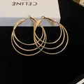 Elegant triple-layer gold hoop earrings with minimalist high-end designer style for women - Multi-layer Stacked with 925 Sterling Silver Earring Post (126#) / Gold
