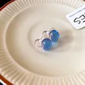 Elegant resin gourd stud earrings with translucent blue and pink jelly-like finish - Gourd (HE22133) / Blue-Pink