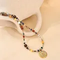 Bohemian multicolor beaded necklace with gold coin pendant and moon star motifs - Coin Pendant Ethnic Beaded Style