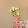 Exquisite detail of handmade fabric flower hair pin featuring elegant white and green petals - Flower Hair Stick / 1 Piece / Green