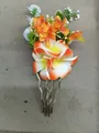 Exquisite sweet artificial orange plumeria flower hair fork with wavy golden metal pins - Flower Hair Stick / 1 Piece / Orange