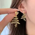 Elegant gold Christmas tree earrings with zircon stars for a festive holiday look - Spiral Christmas Tree Style 8 / Gold
