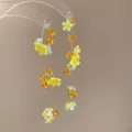 Elegant yellow floral tassel earrings with amber beads on transparent lines for summer. - 30# 925 Sterling Silver Earring Post Style