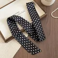 Retro black and white polka dot skinny fabric scarf necklace accessory for elegant women - Black - Polka Dot