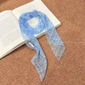 Elegant retro blue plaid fabric scarf necklace with minimalist checkered design - Blue Plaid