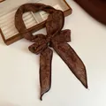 Retro brown paisley printed fabric scarf necklace with an elegant bow design detail. - Dark Coffee Bow