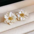 Elegante französische Ohrstecker in Gold und Perlweiß für Damen Modeaccessoire. - 27# Silber Stift - Weiß Gold