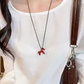 Stijlvolle ketting met rode paardenhanger en minimalistisch zwart koord voor dagelijks - Rood Emaille Paard Stijl (17#)