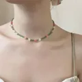 Collier ras du cou perlé de fleurs colorées de style coréen avec perles vertes femmes - 19# Collier - Style Fleur en Perles de Riz