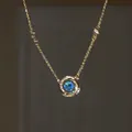Élégant collier minimaliste doté d'un pendentif rond avec une pierre bleue étincelante - 13# Collier - Style Pierre Ronde Bleue