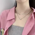 Ensemble de colliers superposés argentés minimalistes avec pendentif cœur sur cou - 33# Collier - Style Superposé Cœur Chaîne Serpent Double Couche