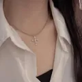 Collier minimaliste en argent avec pendentif en forme de croix en zircon brillant - 63# Collier - Style Pendentif Croix Tout Strass