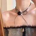 Choker élégant de style coréen avec rose noire, ruban à nœud et perles pour femmes - 45# Collier - Style Double Couche Nœud Rose Noir
